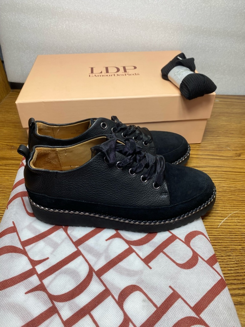 L'Amour Des Pieds Zaina Platino  Platform Black Leather Suede Loafer  Womens 6M